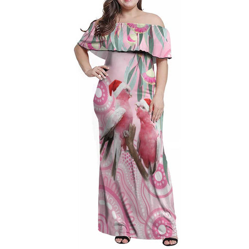 Australia Funny Pink Galah Christmas Family Matching Off Shoulder Maxi Dress and Hawaiian Shirt Aboriginal Eucalyptus Blossoms Watercolor - Aussie Hoodie