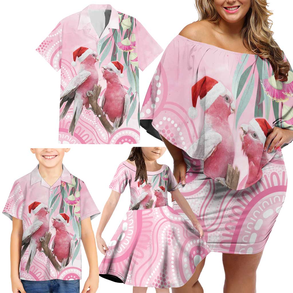 Australia Funny Pink Galah Christmas Family Matching Off Shoulder Short Dress and Hawaiian Shirt Aboriginal Eucalyptus Blossoms Watercolor - Aussie Hoodie