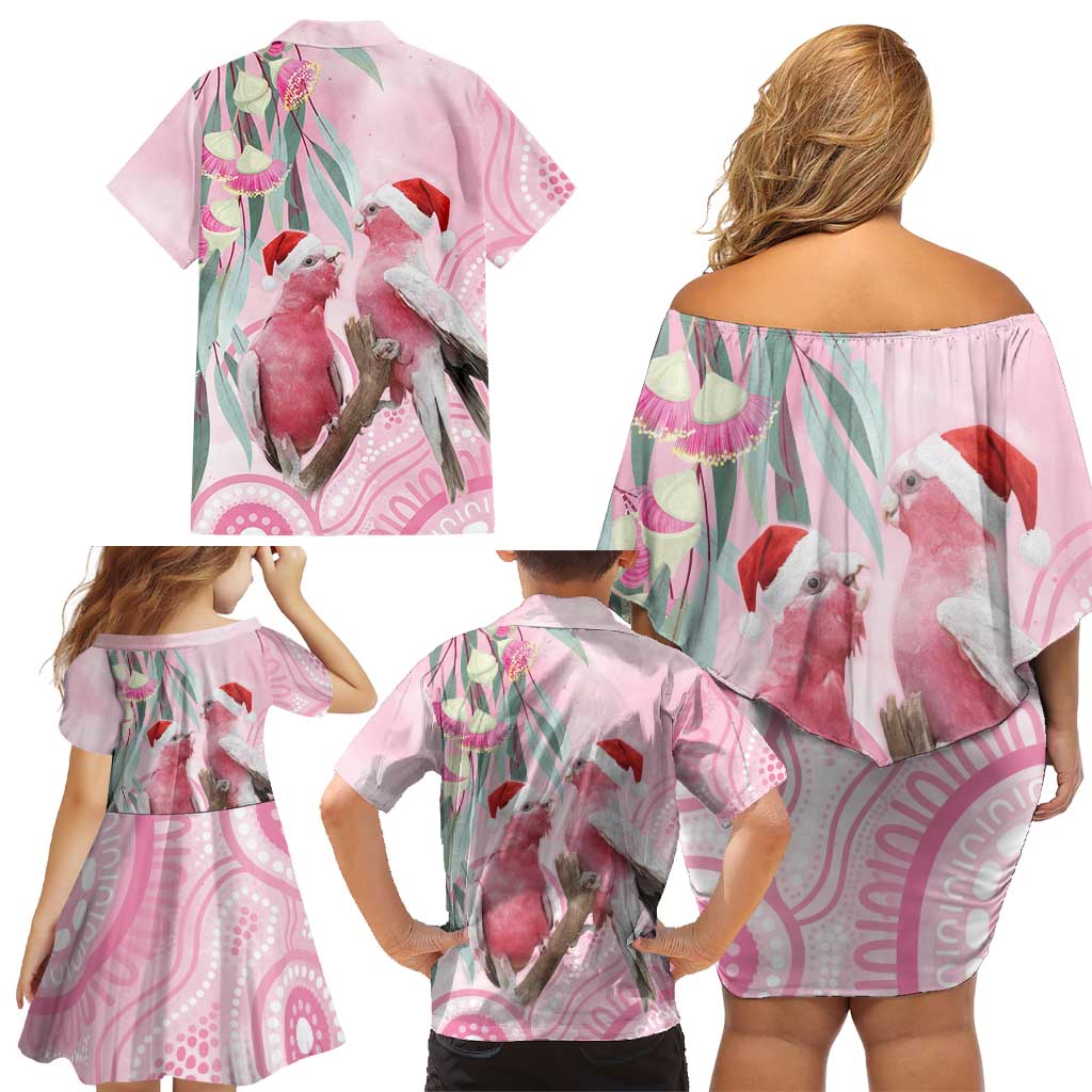 Australia Funny Pink Galah Christmas Family Matching Off Shoulder Short Dress and Hawaiian Shirt Aboriginal Eucalyptus Blossoms Watercolor - Aussie Hoodie