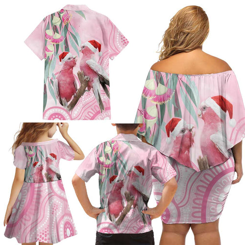 Australia Funny Pink Galah Christmas Family Matching Off Shoulder Short Dress and Hawaiian Shirt Aboriginal Eucalyptus Blossoms Watercolor - Aussie Hoodie