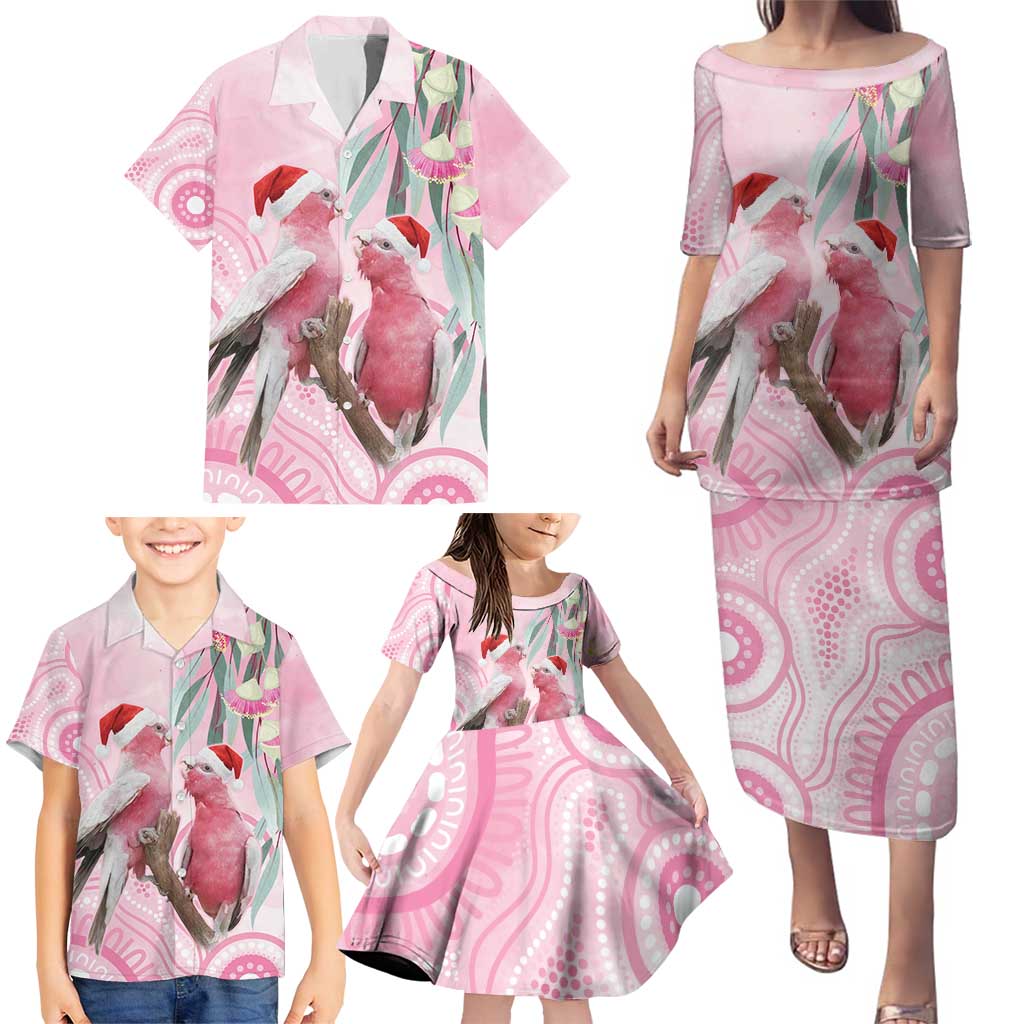 Australia Funny Pink Galah Christmas Family Matching Puletasi and Hawaiian Shirt Aboriginal Eucalyptus Blossoms Watercolor - Aussie Hoodie