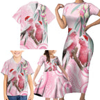 Australia Funny Pink Galah Christmas Family Matching Short Sleeve Bodycon Dress and Hawaiian Shirt Aboriginal Eucalyptus Blossoms Watercolor - Aussie Hoodie