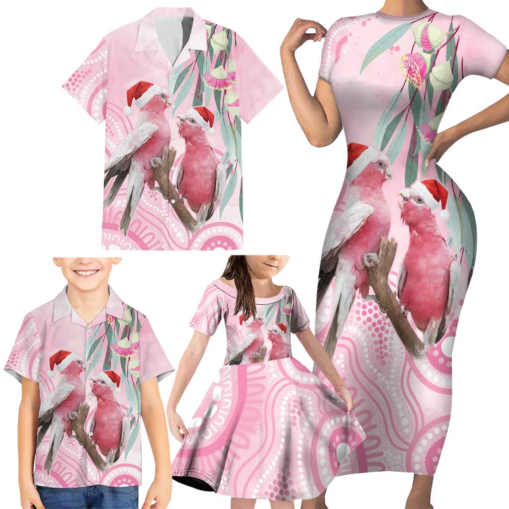 Australia Funny Pink Galah Christmas Family Matching Short Sleeve Bodycon Dress and Hawaiian Shirt Aboriginal Eucalyptus Blossoms Watercolor - Aussie Hoodie
