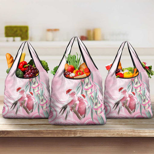 Australia Funny Pink Galah Christmas Grocery Bag Aboriginal Eucalyptus Blossoms Watercolor - Aussie Hoodie