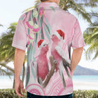 Australia Funny Pink Galah Christmas Hawaiian Shirt Aboriginal Eucalyptus Blossoms Watercolor - Aussie Hoodie