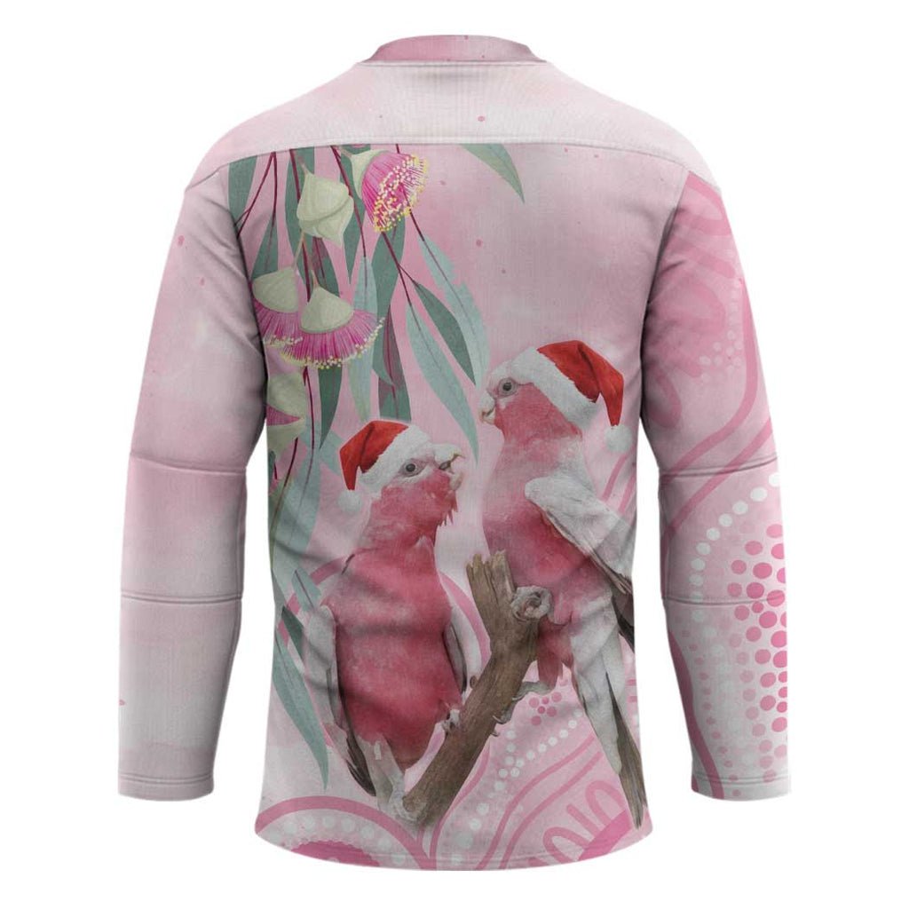 Australia Funny Pink Galah Christmas Hockey Jersey Aboriginal Eucalyptus Blossoms Watercolor - Aussie Hoodie