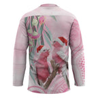 Australia Funny Pink Galah Christmas Hockey Jersey Aboriginal Eucalyptus Blossoms Watercolor - Aussie Hoodie