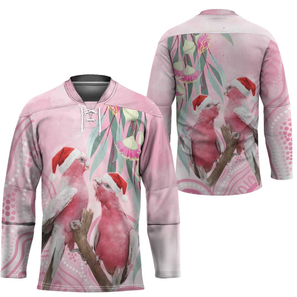 Australia Funny Pink Galah Christmas Hockey Jersey Aboriginal Eucalyptus Blossoms Watercolor - Aussie Hoodie