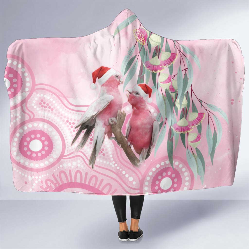 Australia Funny Pink Galah Christmas Hooded Blanket Aboriginal Eucalyptus Blossoms Watercolor - Aussie Hoodie