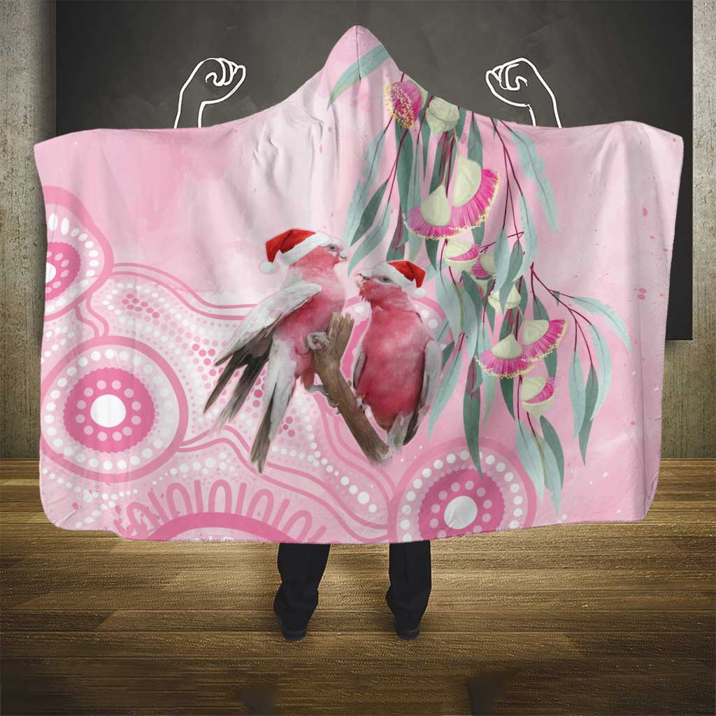 Australia Funny Pink Galah Christmas Hooded Blanket Aboriginal Eucalyptus Blossoms Watercolor - Aussie Hoodie