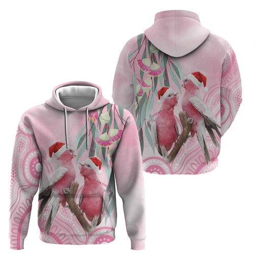 Australia Funny Pink Galah Christmas Hoodie Aboriginal Eucalyptus Blossoms Watercolor - Aussie Hoodie