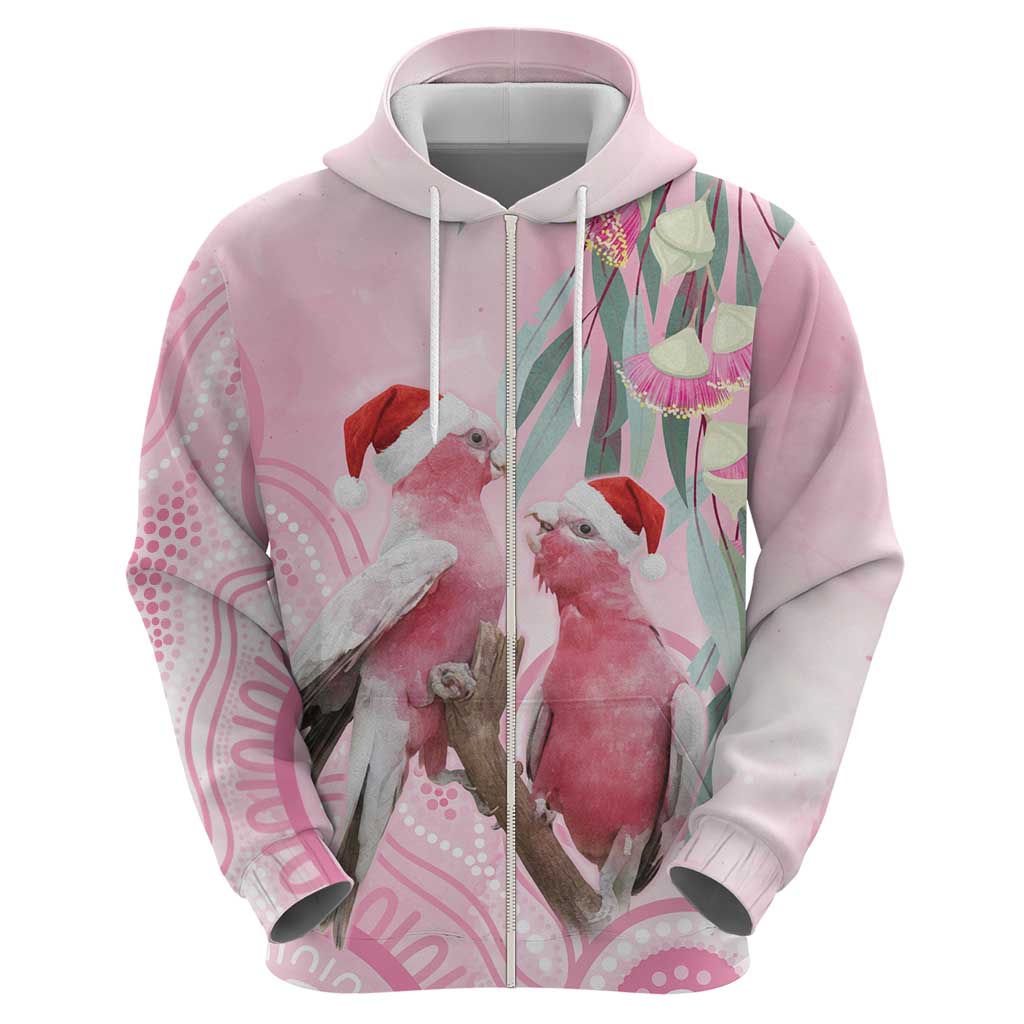 Australia Funny Pink Galah Christmas Hoodie Aboriginal Eucalyptus Blossoms Watercolor - Aussie Hoodie