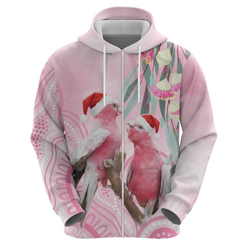 Australia Funny Pink Galah Christmas Hoodie Aboriginal Eucalyptus Blossoms Watercolor - Aussie Hoodie