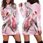 Australia Funny Pink Galah Christmas Hoodie Dress Aboriginal Eucalyptus Blossoms Watercolor - Aussie Hoodie
