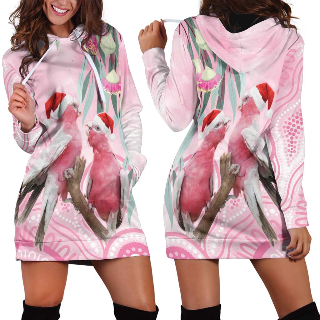 Australia Funny Pink Galah Christmas Hoodie Dress Aboriginal Eucalyptus Blossoms Watercolor - Aussie Hoodie