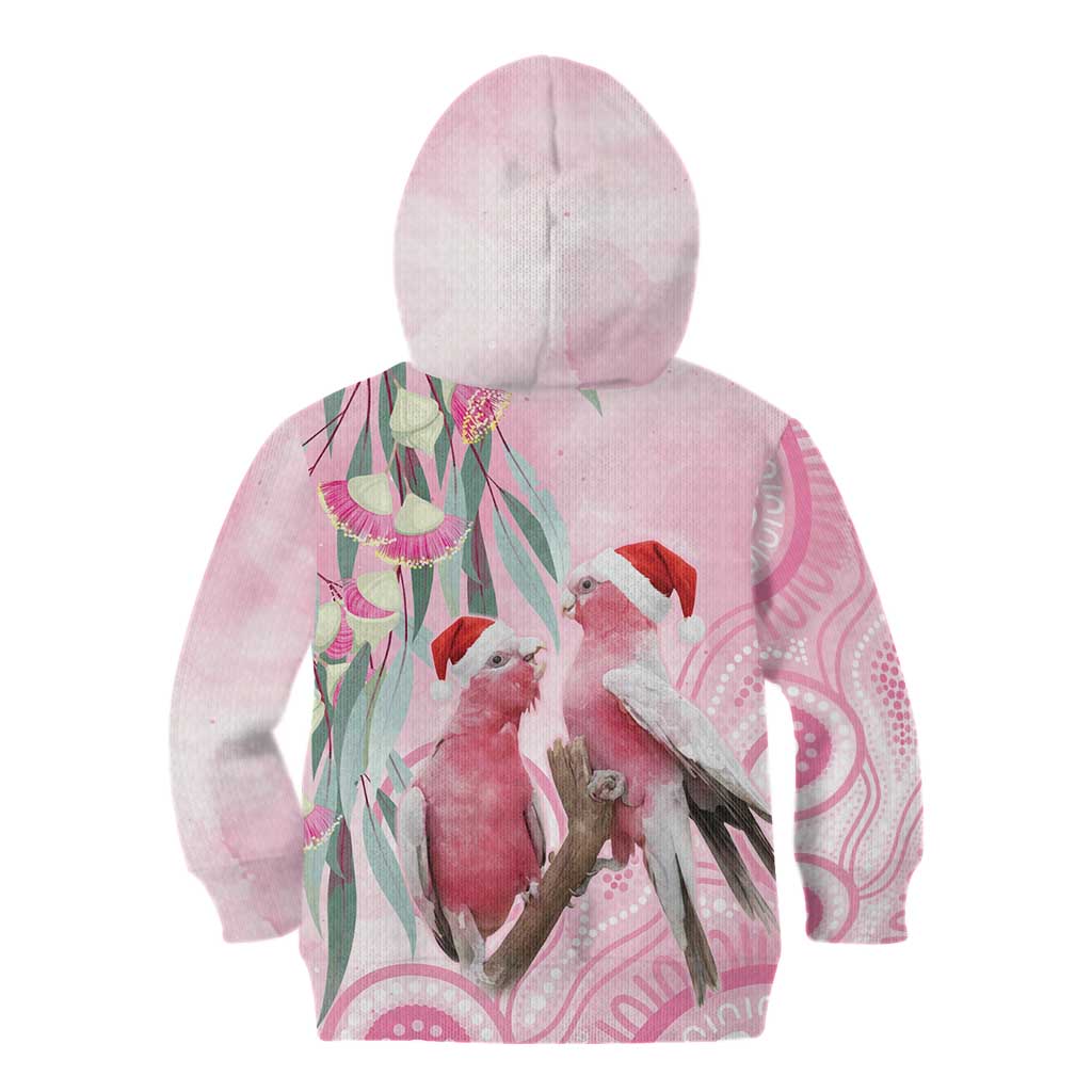 Australia Funny Pink Galah Christmas Kid Hoodie Aboriginal Eucalyptus Blossoms Watercolor - Aussie Hoodie