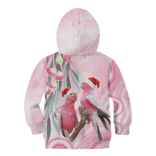 Australia Funny Pink Galah Christmas Kid Hoodie Aboriginal Eucalyptus Blossoms Watercolor - Aussie Hoodie