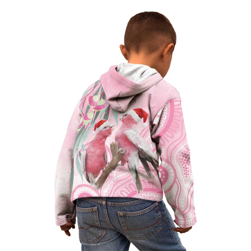 Australia Funny Pink Galah Christmas Kid Hoodie Aboriginal Eucalyptus Blossoms Watercolor - Aussie Hoodie
