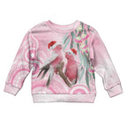 Australia Funny Pink Galah Christmas Kid Ugly Christmas Sweater Aboriginal Eucalyptus Blossoms Watercolor - Aussie Hoodie