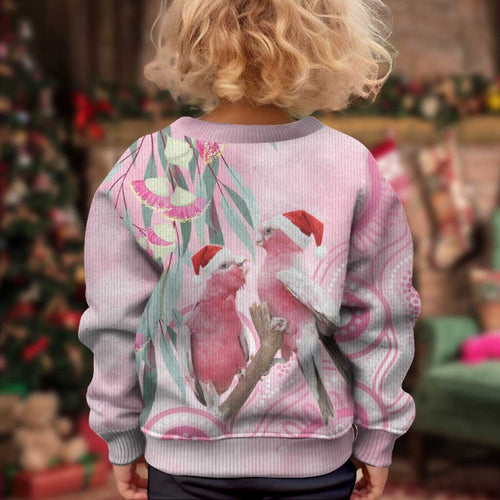 Australia Funny Pink Galah Christmas Kid Ugly Christmas Sweater Aboriginal Eucalyptus Blossoms Watercolor - Aussie Hoodie