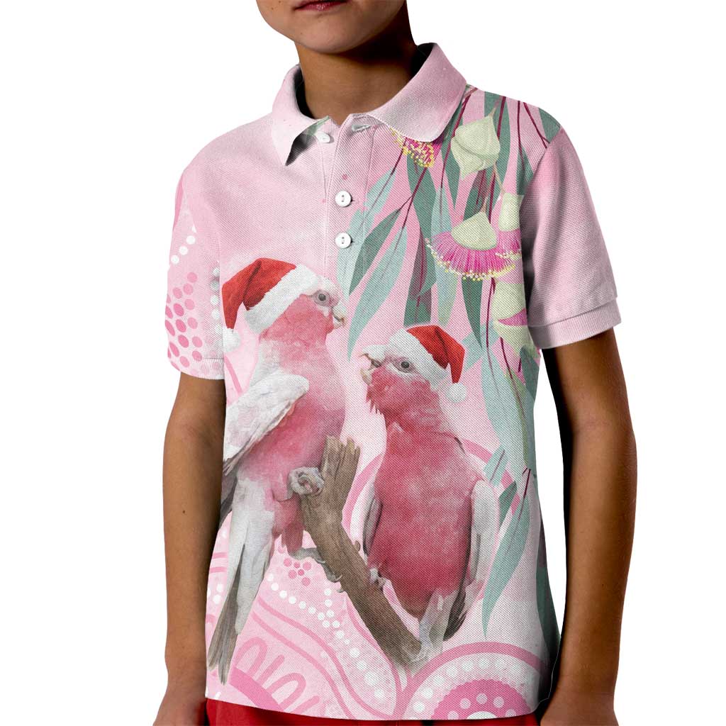 Australia Funny Pink Galah Christmas Kid Polo Shirt Aboriginal Eucalyptus Blossoms Watercolor - Aussie Hoodie