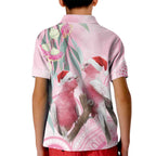 Australia Funny Pink Galah Christmas Kid Polo Shirt Aboriginal Eucalyptus Blossoms Watercolor - Aussie Hoodie