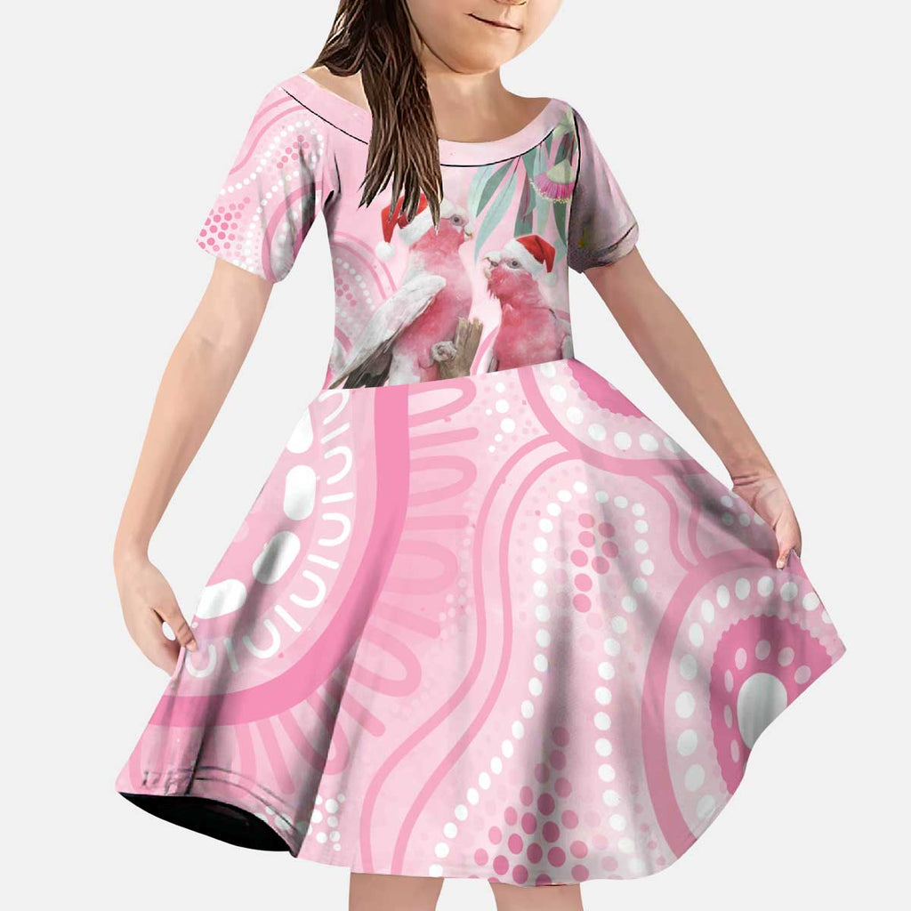 Australia Funny Pink Galah Christmas Kid Short Sleeve Dress Aboriginal Eucalyptus Blossoms Watercolor - Aussie Hoodie
