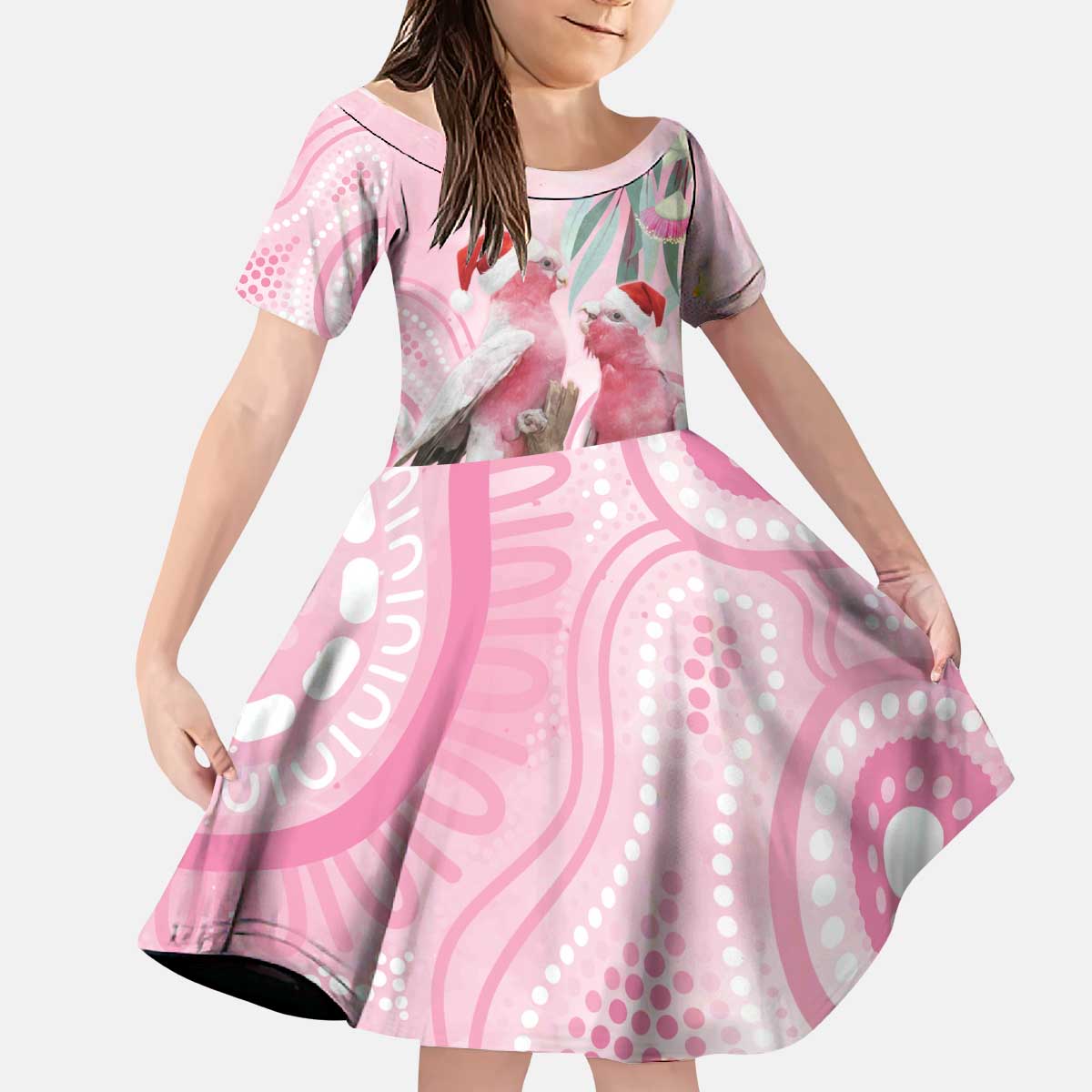 Australia Funny Pink Galah Christmas Kid Short Sleeve Dress Aboriginal Eucalyptus Blossoms Watercolor - Aussie Hoodie