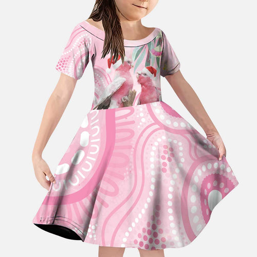 Australia Funny Pink Galah Christmas Kid Short Sleeve Dress Aboriginal Eucalyptus Blossoms Watercolor - Aussie Hoodie
