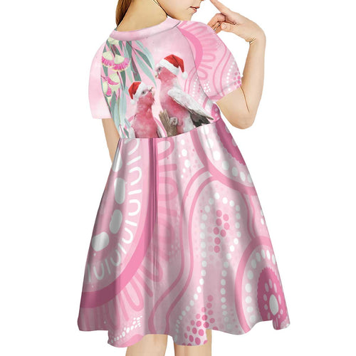 Australia Funny Pink Galah Christmas Kid Short Sleeve Dress Aboriginal Eucalyptus Blossoms Watercolor - Aussie Hoodie
