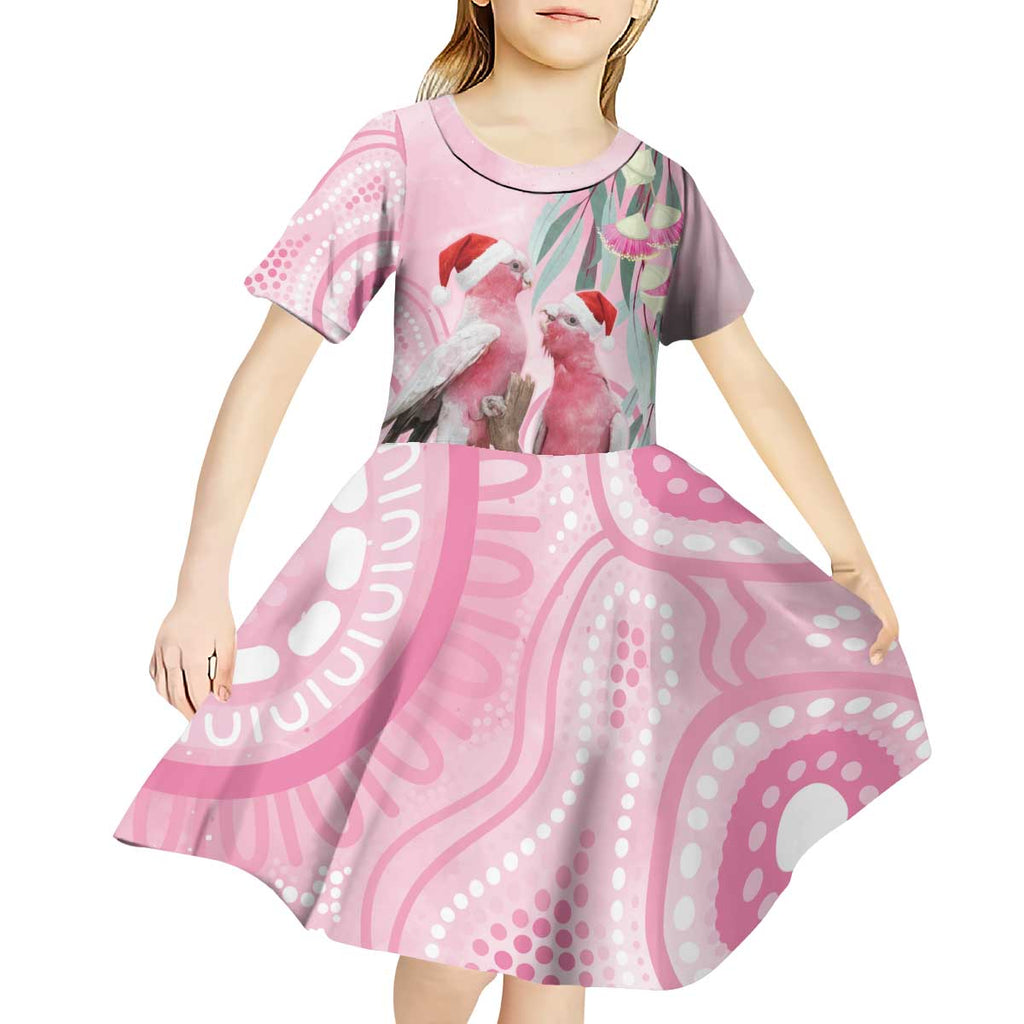 Australia Funny Pink Galah Christmas Kid Short Sleeve Dress Aboriginal Eucalyptus Blossoms Watercolor - Aussie Hoodie