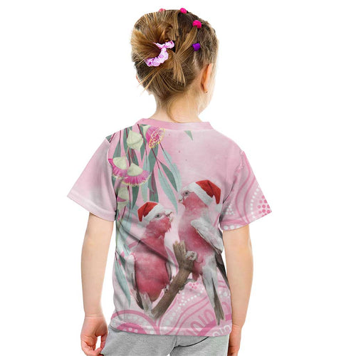 Australia Funny Pink Galah Christmas Kid T Shirt Aboriginal Eucalyptus Blossoms Watercolor - Aussie Hoodie