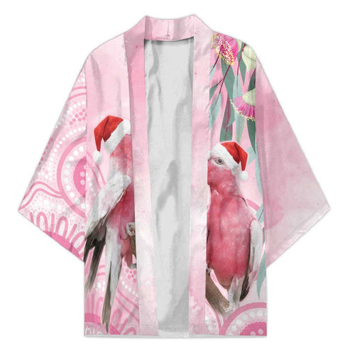 Australia Funny Pink Galah Christmas Kimono Aboriginal Eucalyptus Blossoms Watercolor - Aussie Hoodie