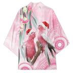 Australia Funny Pink Galah Christmas Kimono Aboriginal Eucalyptus Blossoms Watercolor - Aussie Hoodie