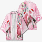 Australia Funny Pink Galah Christmas Kimono Aboriginal Eucalyptus Blossoms Watercolor - Aussie Hoodie