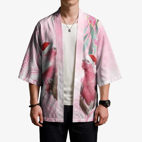 Australia Funny Pink Galah Christmas Kimono Aboriginal Eucalyptus Blossoms Watercolor - Aussie Hoodie