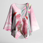 Australia Funny Pink Galah Christmas Kimono Sleeve Blouse Aboriginal Eucalyptus Blossoms Watercolor - Aussie Hoodie