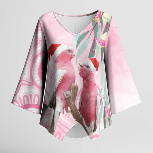 Australia Funny Pink Galah Christmas Kimono Sleeve Blouse Aboriginal Eucalyptus Blossoms Watercolor - Aussie Hoodie