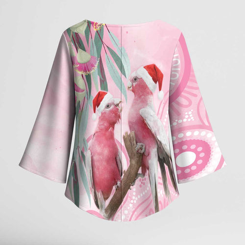 Australia Funny Pink Galah Christmas Kimono Sleeve Blouse Aboriginal Eucalyptus Blossoms Watercolor - Aussie Hoodie