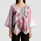 Australia Funny Pink Galah Christmas Kimono Sleeve Blouse Aboriginal Eucalyptus Blossoms Watercolor - Aussie Hoodie