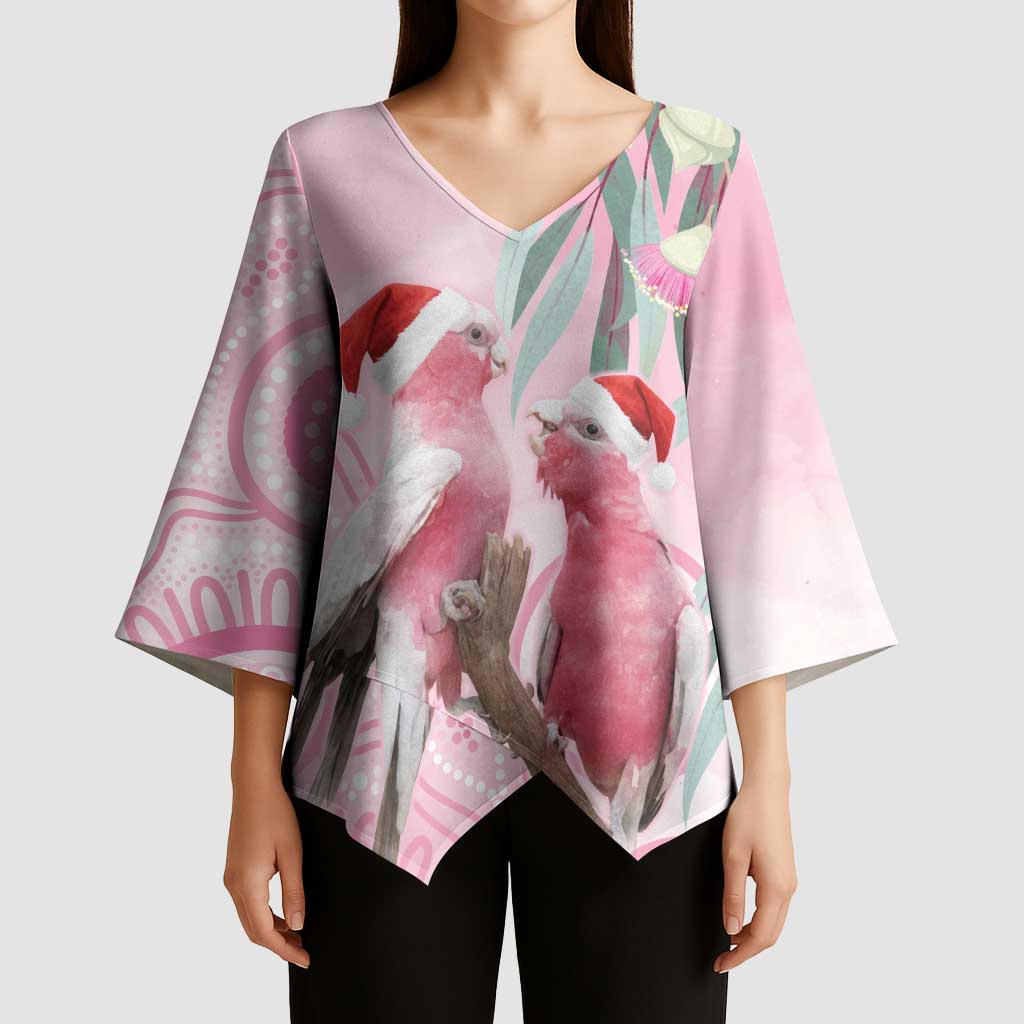 Australia Funny Pink Galah Christmas Kimono Sleeve Blouse Aboriginal Eucalyptus Blossoms Watercolor - Aussie Hoodie