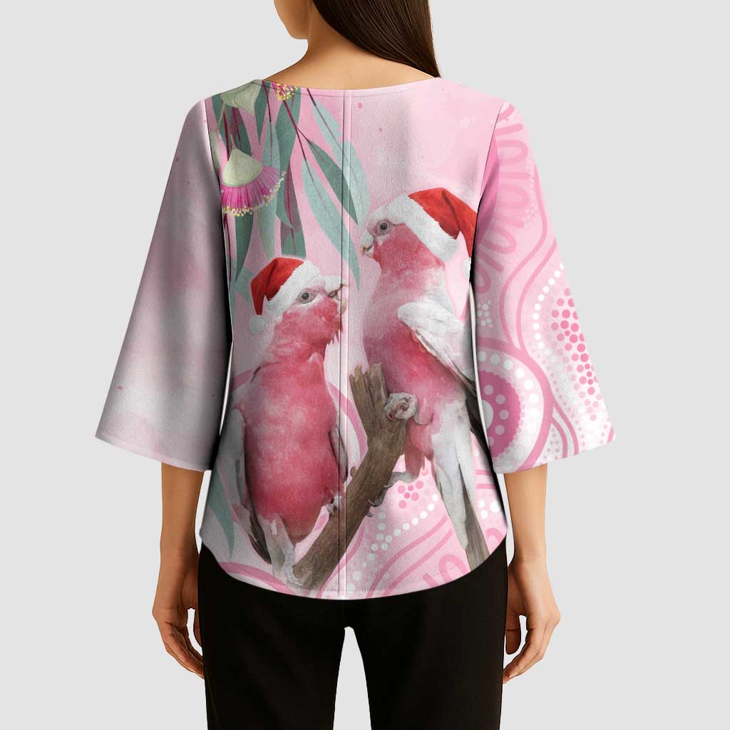 Australia Funny Pink Galah Christmas Kimono Sleeve Blouse Aboriginal Eucalyptus Blossoms Watercolor - Aussie Hoodie