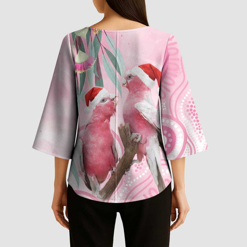 Australia Funny Pink Galah Christmas Kimono Sleeve Blouse Aboriginal Eucalyptus Blossoms Watercolor - Aussie Hoodie