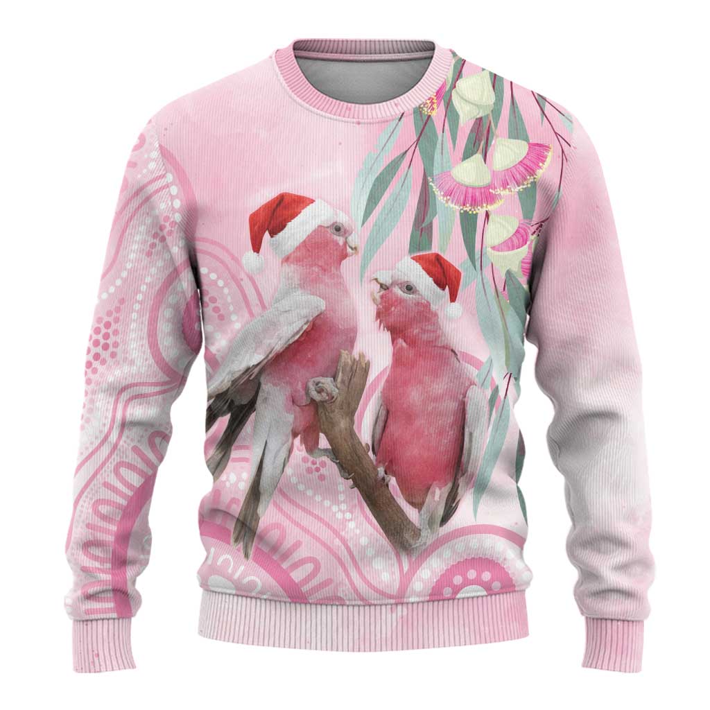Australia Funny Pink Galah Christmas Ugly Christmas Sweater Aboriginal Eucalyptus Blossoms Watercolor - Aussie Hoodie