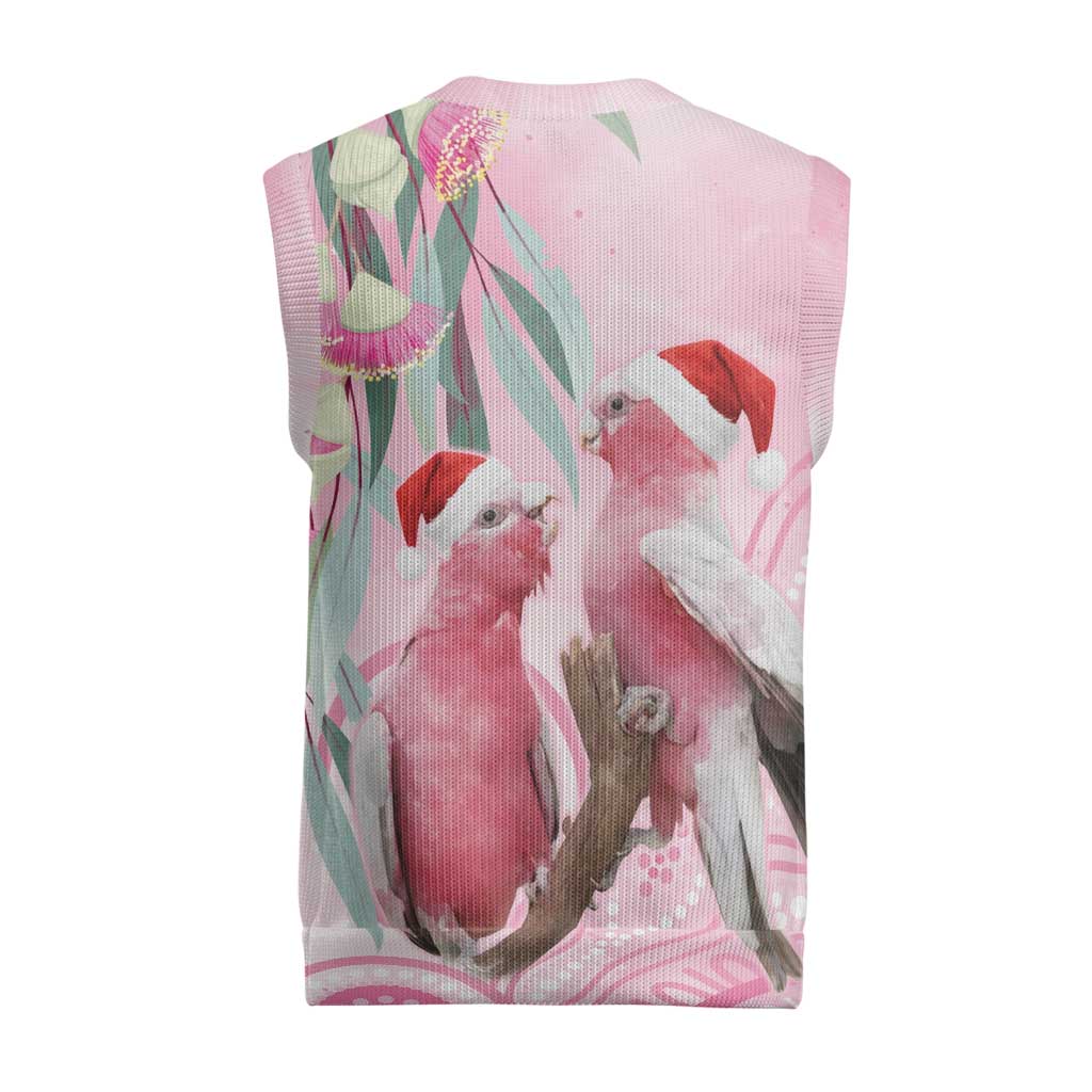 Australia Funny Pink Galah Christmas Knitted V-Neck Vest Aboriginal Eucalyptus Blossoms Watercolor - Aussie Hoodie
