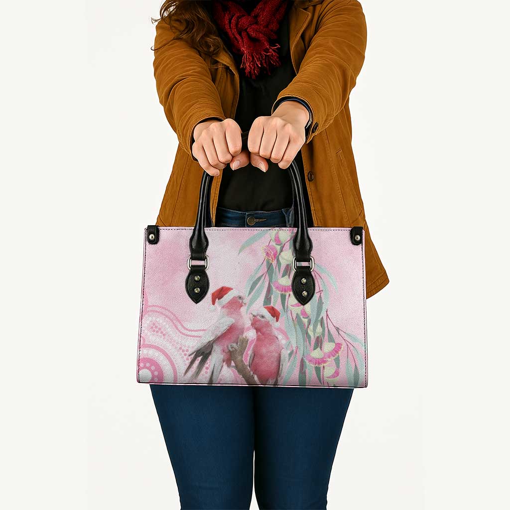Australia Funny Pink Galah Christmas Leather Bag Aboriginal Eucalyptus Blossoms Watercolor - Aussie Hoodie