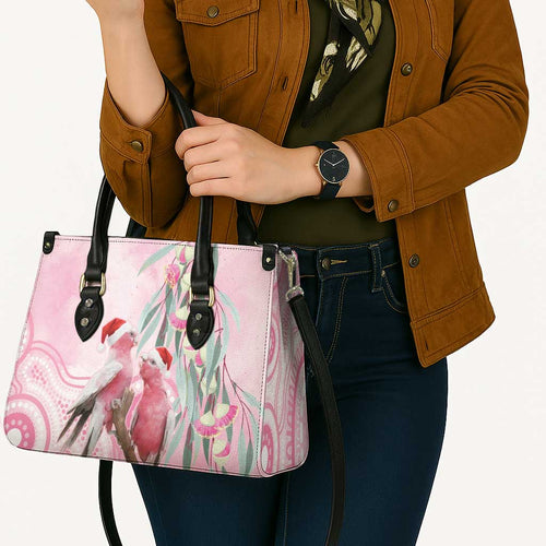Australia Funny Pink Galah Christmas Leather Bag Aboriginal Eucalyptus Blossoms Watercolor - Aussie Hoodie