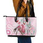 Australia Funny Pink Galah Christmas Leather Tote Bag Aboriginal Eucalyptus Blossoms Watercolor - Aussie Hoodie