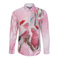 Australia Funny Pink Galah Christmas Long Sleeve Button Shirt Aboriginal Eucalyptus Blossoms Watercolor - Aussie Hoodie