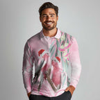 Australia Funny Pink Galah Christmas Long Sleeve Polo Shirt Aboriginal Eucalyptus Blossoms Watercolor - Aussie Hoodie